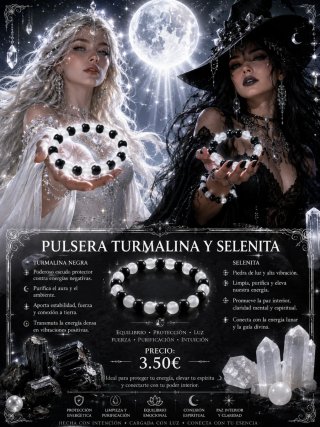 Pulsera Turmalina Negra y Selenita