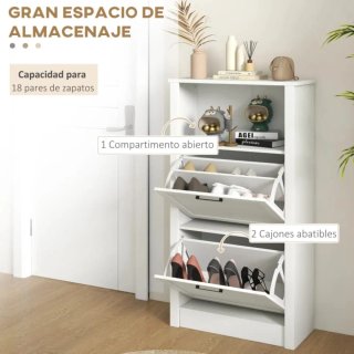Zapatero blanco con detalles en madera