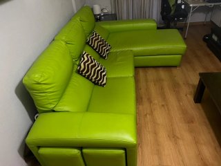 Divano Chaise Longue in Pelle Verde Pistacchio (270 cm)