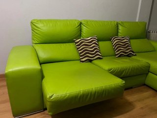 Divano Chaise Longue in Pelle Verde Pistacchio (270 cm)
