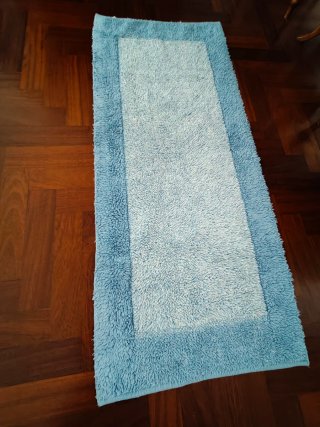 Tappeto bagno cotone azzurro/bianco 120x52