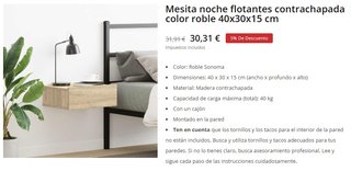 Mesita Noche Flotante Roble