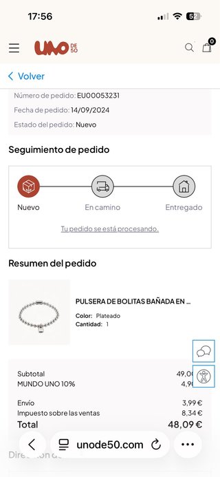 Pulsera cuentas plata Uno de 50