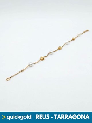 035-05-00880 PULSERA ORO 18K PERLAS FLORES 18.6CM