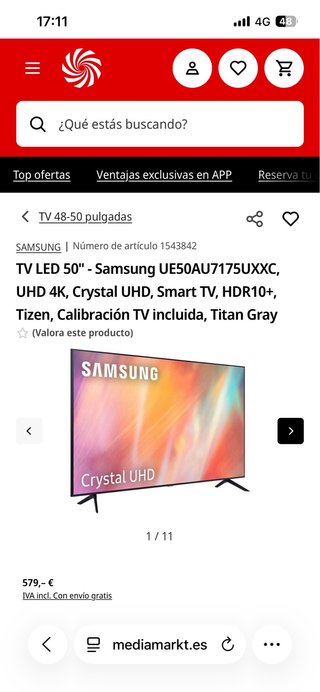 Televisor Samsung Negro 50 pulgadas