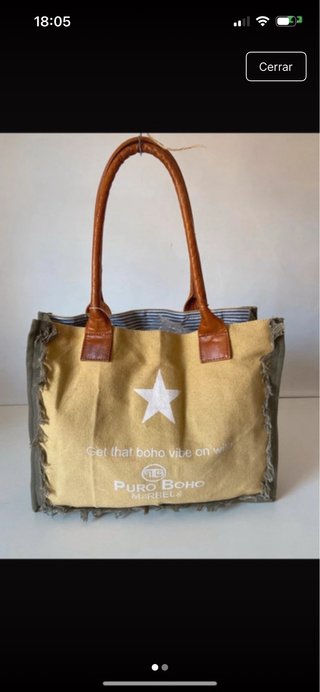 Bolso Shopper Puro Boho Beige y Verde