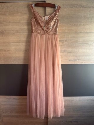 Vestido largo lentejuelas oro rosa