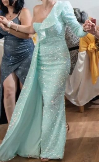 Vestido largo lentejuelas turquesa