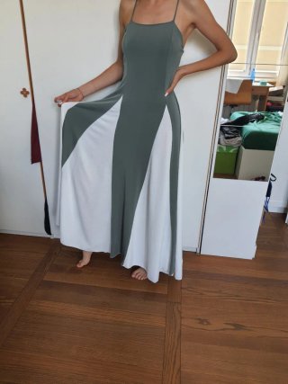 Abito elegante verde e bianco tg 42 italiana