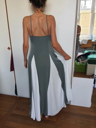 Abito elegante verde e bianco tg 42 italiana
