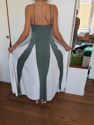 Abito elegante verde e bianco tg 42 italiana