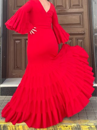 Traje de Flamenca Rojo Elástico T.38 hasta 48