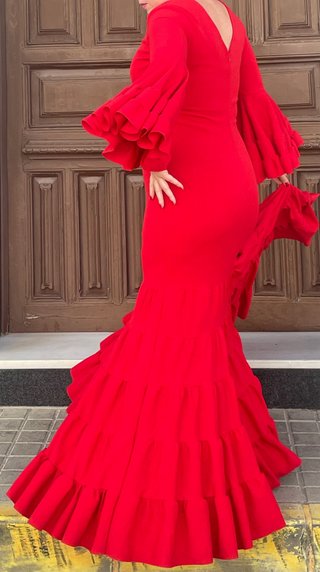 Traje de Flamenca Rojo Elástico T.38 hasta 48