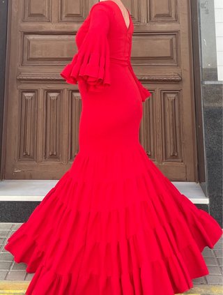 Traje de Flamenca Rojo Elástico T.38 hasta 48