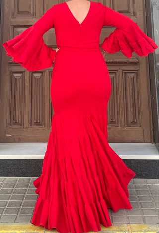 Traje de Flamenca Rojo Elástico T.38 hasta 48