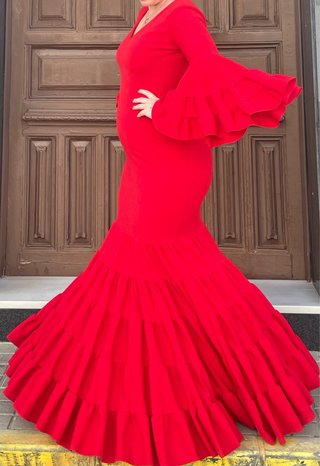 Traje de Flamenca Rojo Elástico T.38 hasta 48