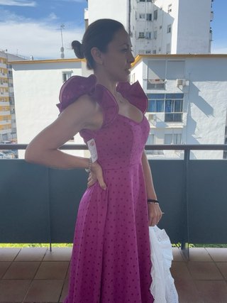 Traje de flamenca romería buganvilla y blanco