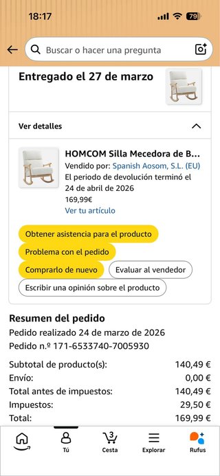Silla Mecedora Lactancia Madera Beige