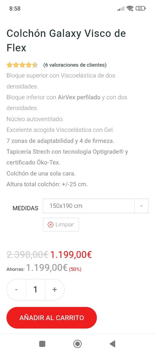 150x190 FLEX GALAXY VISCO COLCHON FIRMEZA SUPERIOR