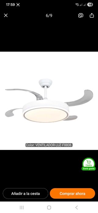 Ventilador de techo con instalación incluida.