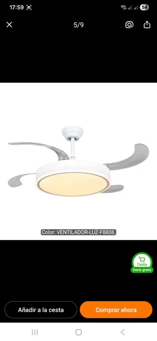 Ventilador de techo con instalación incluida.