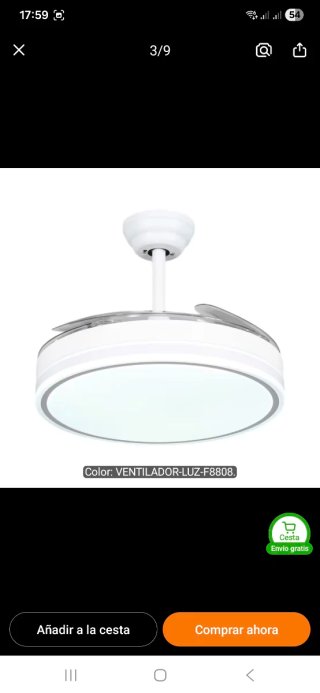 Ventilador de techo con instalación incluida.