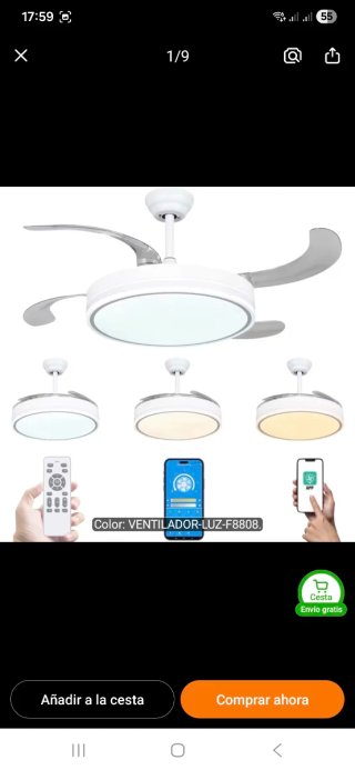 Ventilador de techo con instalación incluida.