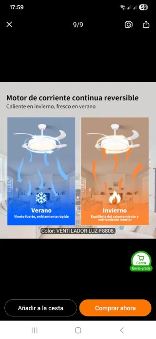 Ventilador de techo con instalación incluida.