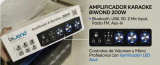 Amplificador Karaoke Biwond 200W Bluetooth USB SD
