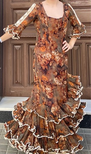 Traje de Flamenca encaje de Flores Talla 36-38