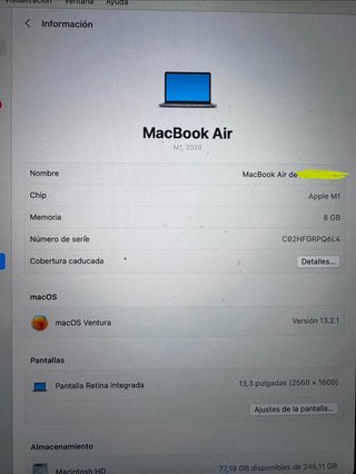 MacBook Air M1 Plata/Gris Espacial