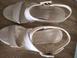 Sandalias Beige/Rosa Tacón