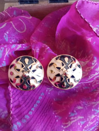 Pendientes Vintage Oro y Blanco, chapado en Oro