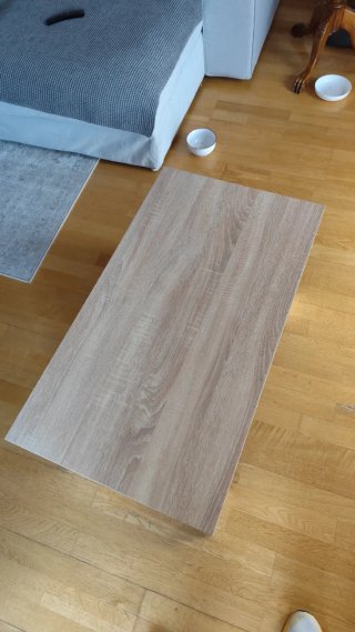 Mesa de centro madera y blanca abatible