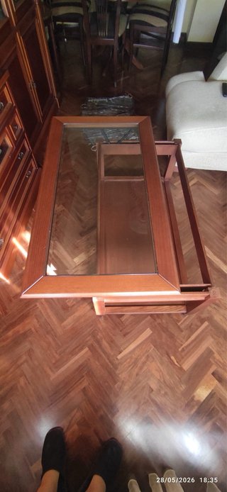 Mesa de centro elevable madera y cristal