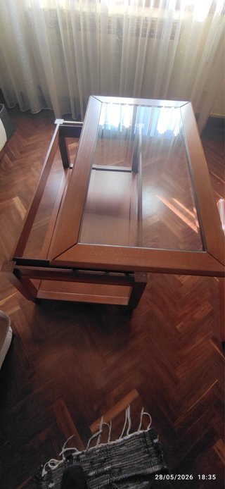 Mesa de centro elevable madera y cristal