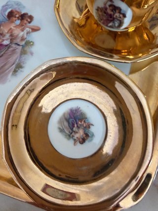 vajilla de café, porcelana bañada en Oro