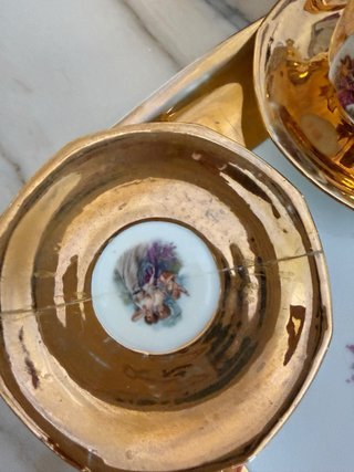 vajilla de café, porcelana bañada en Oro