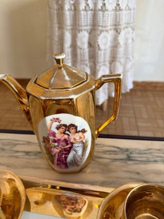 vajilla de café, porcelana bañada en Oro