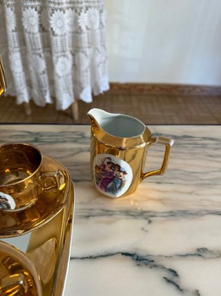 vajilla de café, porcelana bañada en Oro