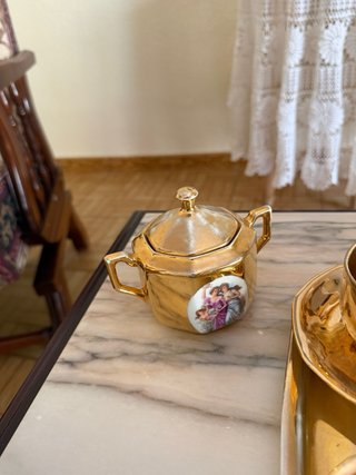 vajilla de café, porcelana bañada en Oro