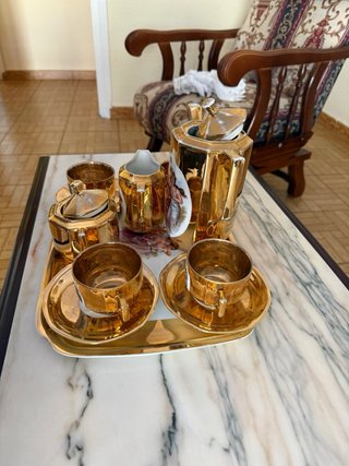 vajilla de café, porcelana bañada en Oro