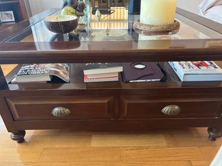 Mesa de centro madera maciza y cristal