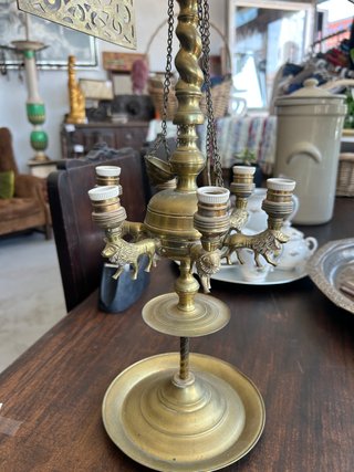 Antiguo Velón Aceite Bronce Dorado Colección