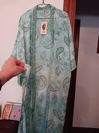 Kimono seda turquesa vintage India