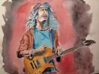 ROBE Dibujo original músico guitarra acuarela