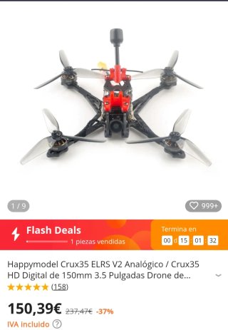 Drone Happymodel Crux35 ELRS + baterías y cargador