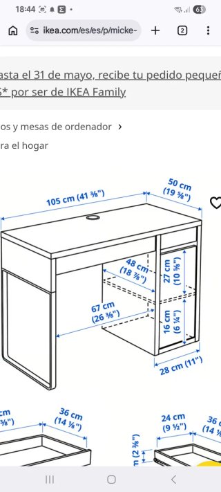 Escritorio Blanco IKEA MICKE 105x50 cm