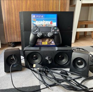 PS4 Negra + Mando, Altavoces y Juego