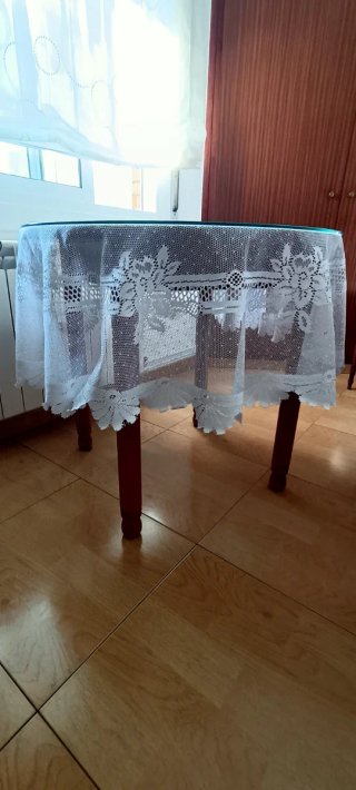 Mesa redonda madera y cristal 80cm